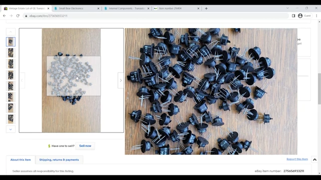 A close-up of the eBay listing image, highlighting the trimmed but straight leads of the transistors.