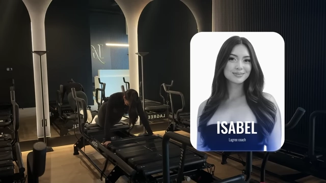 Isabel, a Lagree coach, demonstrates her active profession
