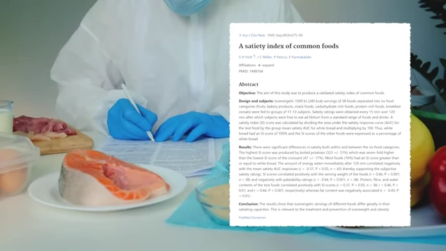 An image of the scientific paper 'A satiety index of common foods' used to justify the choice of potatoes for the diet
