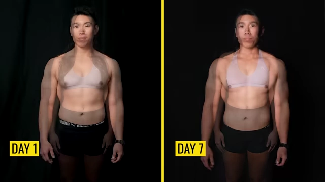 A ghosted overlay comparison showing visible body tightening for both Max and Isabel from Day 1 to Day 7