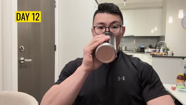 Max drinking tea on Day 12, demonstrating his new habit of replacing eating with other activities like drinking tea