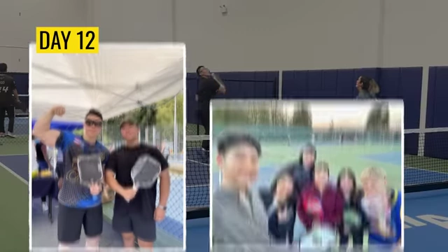 Max engaging in a game of pickleball with friends on Day 12, representing his new social activities not centered around food