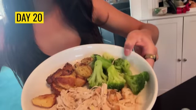 Isabel holding a plate with a larger portion of food on Day 20, reflecting her adjustment to increase meal volume during her menstrual cycle