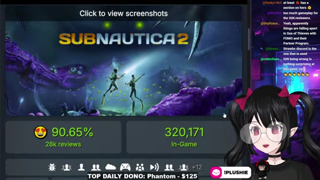 Steam review summary showing 90.65% positive rating and 320,171 in-game players for Subnautica 2