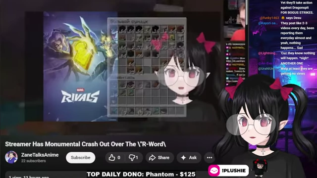 Screenshot of ZaneTalksAnime video playing on screen, showing stolen content