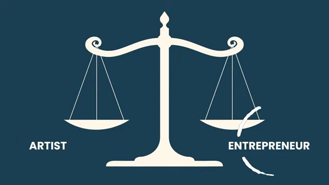 A scale balancing 'Artist' and 'Entrepreneur', signifying the creator's choice of focus.