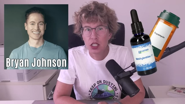 Bryan Johnson with common longevity drugs like Rapamycin and Methylene Blue