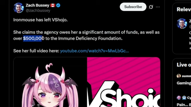 Zach Bussey's tweet highlighting Ironmouse's claim of over $500,000 owed to the Immune Deficiency Foundation.