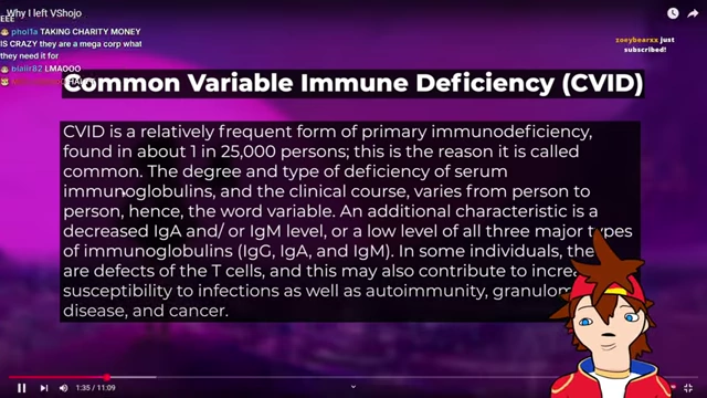 A definition of Common Variable Immune Deficiency (CVID), the disease Ironmouse suffers from.
