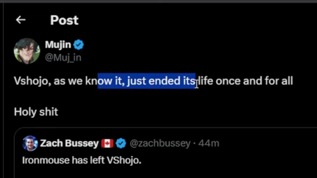 Mujin's tweet suggesting the end of VShojo as it was known.