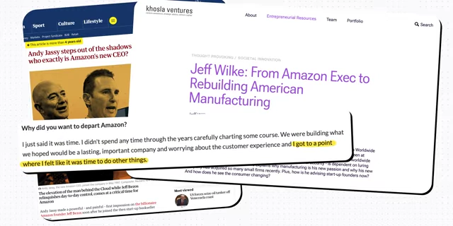 Khosla Ventures article quoting Jeff Wilke's reason for leaving Amazon to pursue other interests