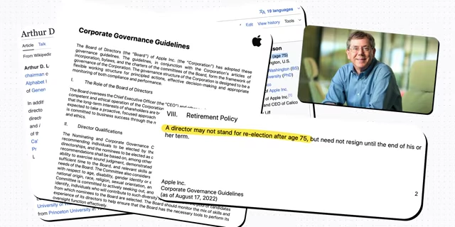 Apple's Corporate Governance Guidelines stating a director may not stand for re-election after age 75
