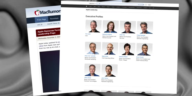 MacRumors article reporting John Giannandrea's removal from Apple's leadership page