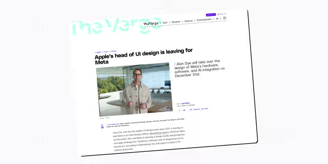 The Verge article announcing Alan Dye's departure from Apple to Meta