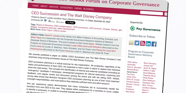 Harvard Law School Forum on Corporate Governance discussing Disney's CEO succession issues