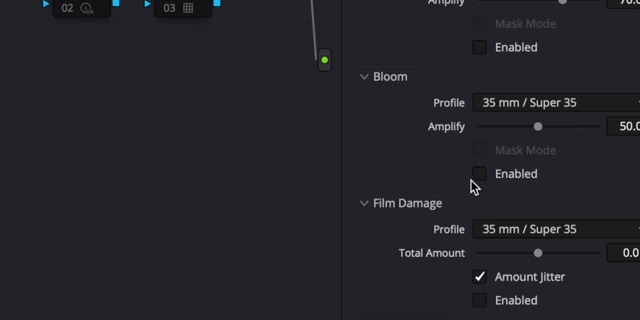 Dehancer plugin Bloom settings with film stock options