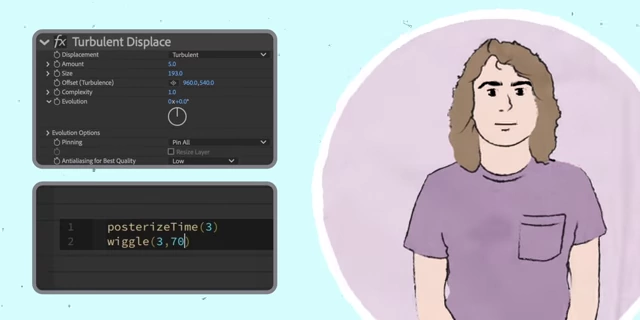 Turbulence Displace effect settings and wiggle expression in After Effects