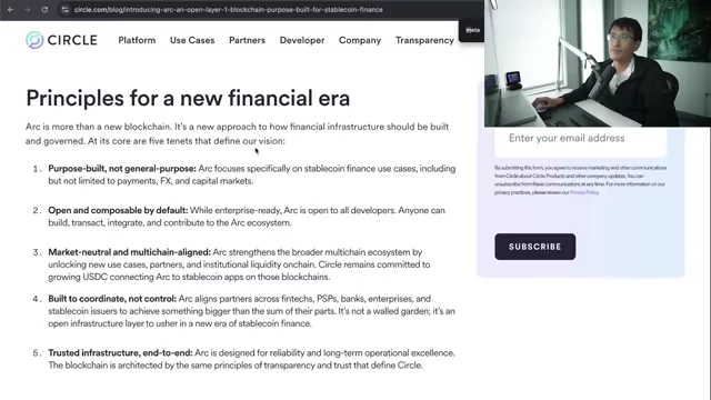 Circle's blog post introducing Arc, a new blockchain focused on stablecoin finance