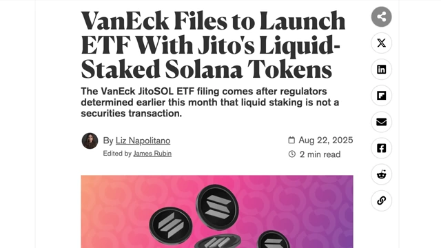 News article announcing VanEck's filing to launch an ETF with Jito's Liquid-Staked Solana Tokens