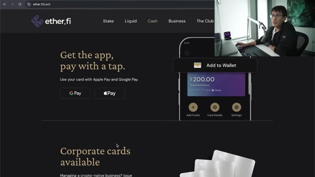 Ether.fi app interface demonstrating integration with Apple Pay or Google Pay