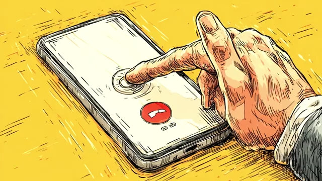 A hand pressing a button on a smartphone, symbolizing a conscious decision to disengage from rage bait