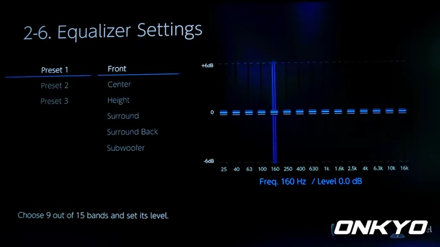 Onkyo's graphical multi-band equalizer settings
