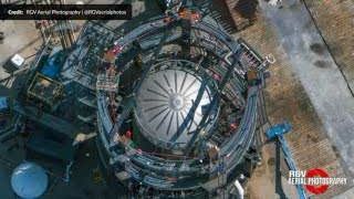An aerial view of the super crusher showing the newly installed arm simulators for catch testing.