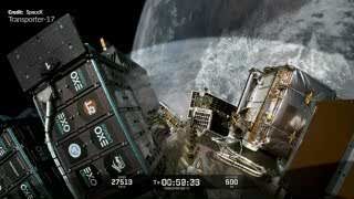 Another view of multiple satellites being deployed into orbit during the Transporter-17 mission.