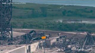 Post-accident image of Blue Origin's LC-36A, showing significant damage to the launch pad infrastructure.