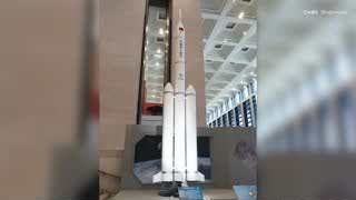 A model of the full Long March 10 rocket, comprising three Long March 10B boosters strapped together, intended for lunar missions.