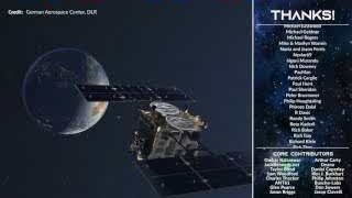 A render of the Hayabusa2 spacecraft orbiting a celestial body during its extended mission.