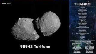 An image of the peanut-shaped asteroid 98943 Torifune, captured during Hayabusa2's flyby.