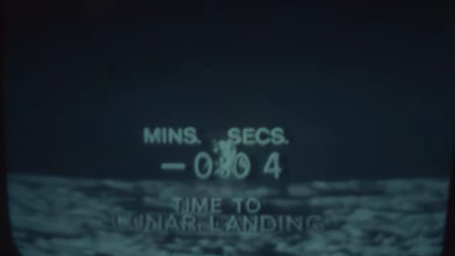 A vintage screen displays "MINS. SECS. -0:04 TIME TO LUNAR LANDING", symbolizing a countdown to a clearly defined goal.