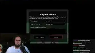 一个“举报滥用”的弹出窗口，显示了在Roblox上报告不当行为的选项。