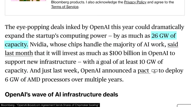 Bloomberg article detailing OpenAI's plan to build up to 26 GW of data center capacity