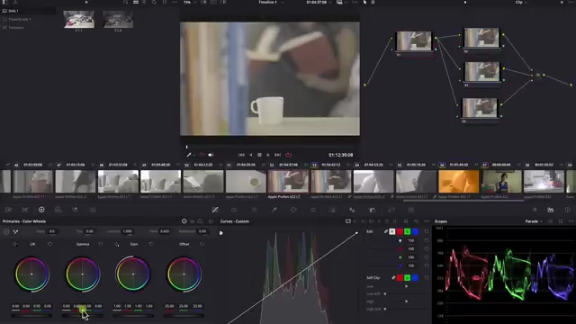 A DaVinci Resolve UI demonstrating a Parallel Mixer Node, where multiple corrector nodes receive input from a single source and are then combined into one output.