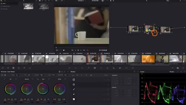 A shared node highlighted with a lock icon in DaVinci Resolve, indicating that it is protected from accidental changes until unlocked.