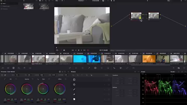 A DaVinci Resolve UI showing a compound node, which acts as a container for other nodes, simplifying the node graph.