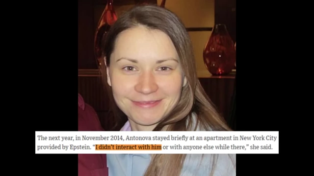 Mila Antonova with text stating she stayed in an apartment provided by Epstein in New York City but did not interact with him.