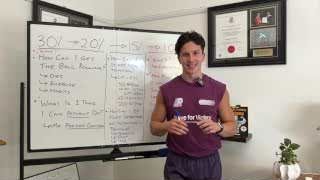Speaker introduces the video, standing in front of a whiteboard with body fat percentages outlined.