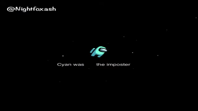 Text "Cyan was the imposter" appears on a black screen, mimicking the game's outcome.
