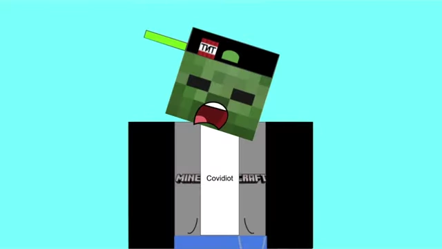 Zombie character with a "Covidiot" shirt and a green TNT hat, reflecting a "Quebec caricature" theme.