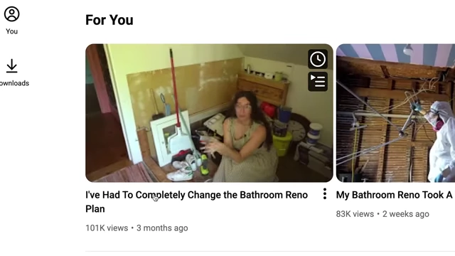 A video title from Ariel Bisset's channel, "I've Had To Completely Change The Bathroom Reno Plan," illustrating first-person packaging.