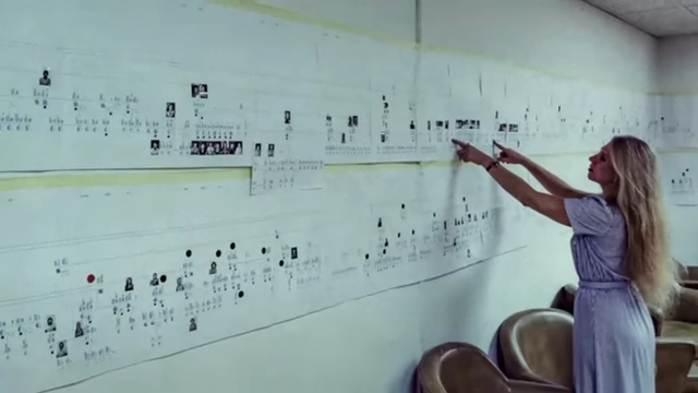 Nancy Wexler pointing to the vast pedigree map of affected families