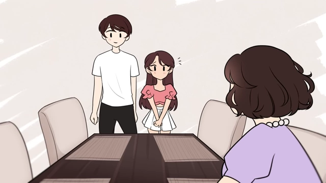 V and the narrator awkwardly sitting at the dining table with V's mom.