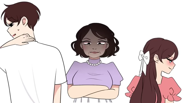 V's mom stands at the top of the stairs.