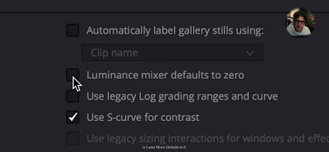 Luminance mixer defaults to zero setting