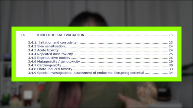 A list of toxicological endpoints evaluated by the SCCS during hazard assessment, including skin irritation, carcinogenicity, and endocrine disruption.