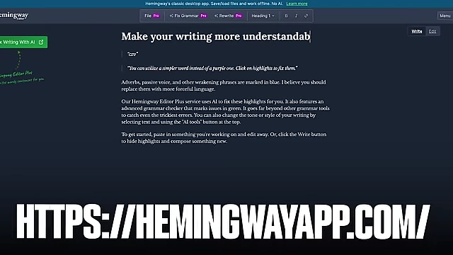 Screenshot of the Hemingway App interface, showing how it simplifies writing for clarity