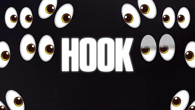 Graphic of the word "HOOK" surrounded by eyes, symbolizing attention capture